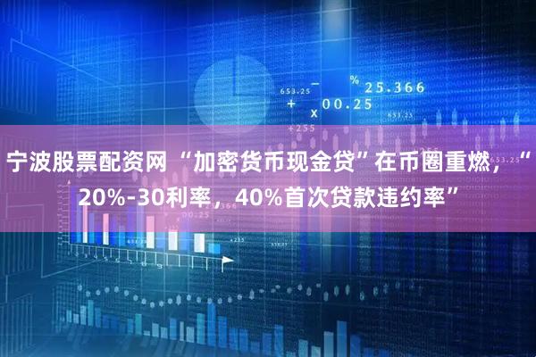 宁波股票配资网 “加密货币现金贷”在币圈重燃，“20%-30利率，40%首次贷款违约率”