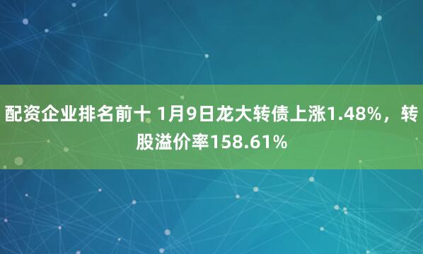 配资企业排名前十 1月9日龙大转债上涨1.48%，转股溢价率158.61%